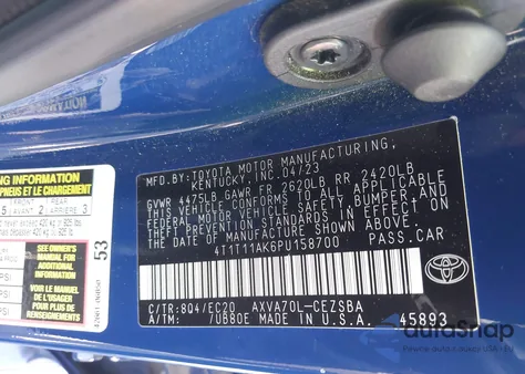 2023 Toyota Camry Se Nightshade Edition из США, поврежденный, VIN 4T1T11AK6PU158700